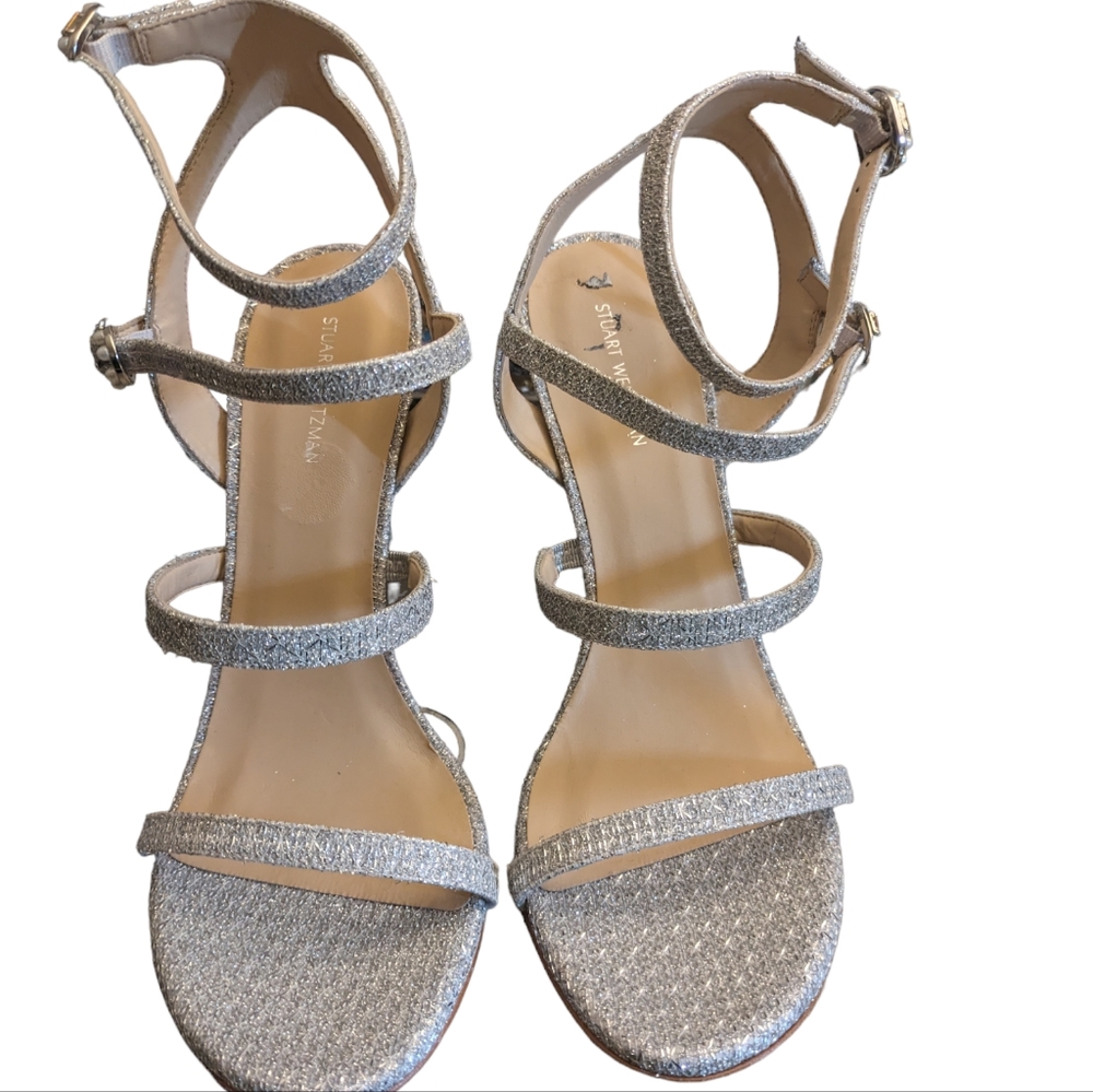 Stuart Weitzman Silver Metallic Gladiator Style Sandals